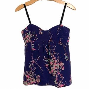 Yumi Kim Blue Pink Floral 100% Silk Top